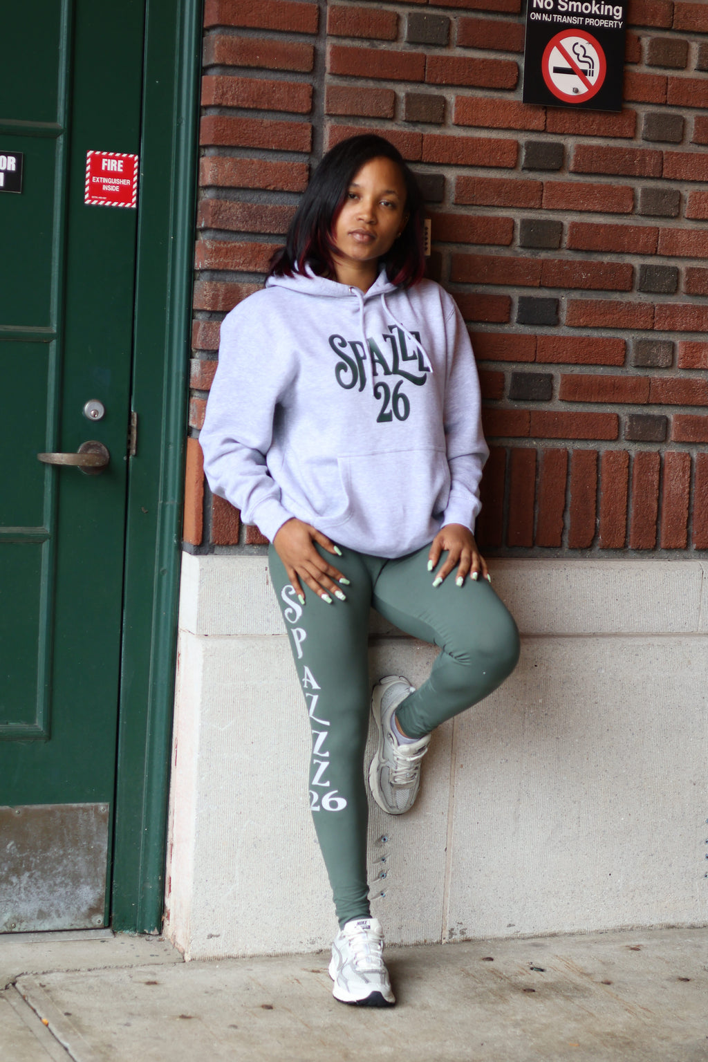 Spazzz26 Hoodie 2pc Hoodie & Leggings Grey/Green