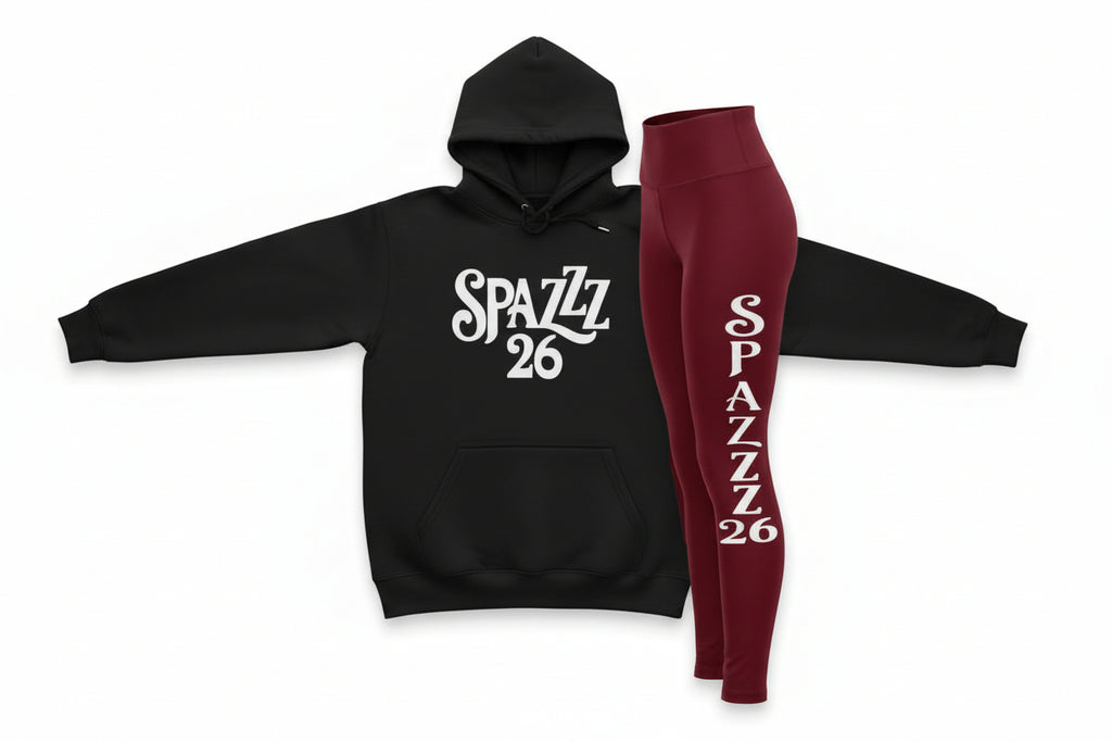 Spazzz26 Hoodie w/Leggings 2pc Set Black n Burgundy