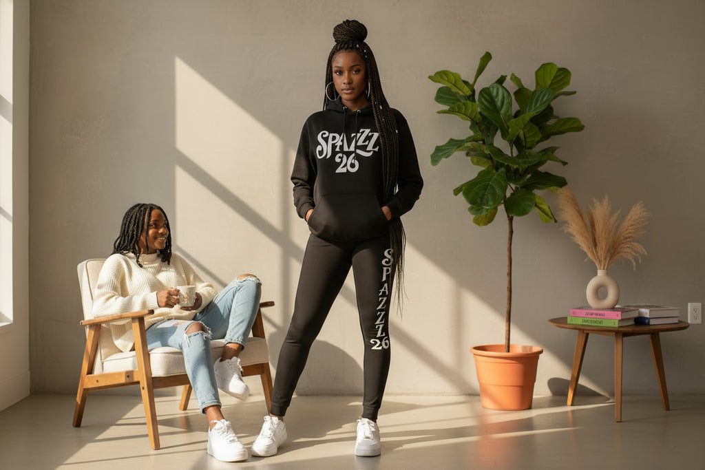Spazzz26 Hoodie w/Leggings 2pc Set Black n Black