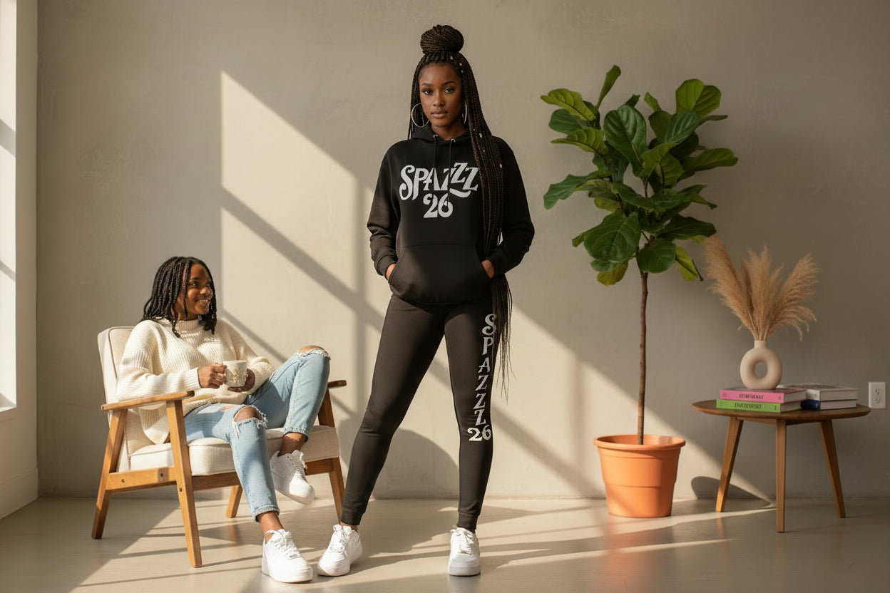 Spazzz26 Hoodie w/Leggings 2pc Set Black n Black