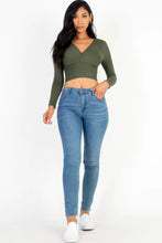 Load image into Gallery viewer, 8 COLORS | Ribbed Wrap Long Sleeve Crop Top
