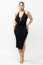 Load image into Gallery viewer, Tie Halter Drape Neck Midi Dress
