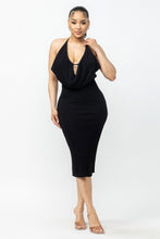 Load image into Gallery viewer, Tie Halter Drape Neck Midi Dress
