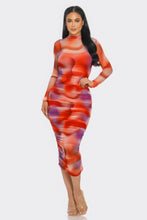 Load image into Gallery viewer, Summer Heat Print Mesh Ruched Midi Dress
