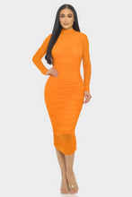 Load image into Gallery viewer, Solid Mesh Ruched Midi Dress
