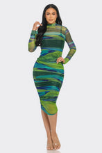 Load image into Gallery viewer, Sheer n Sassy Ruched Midi Dress
