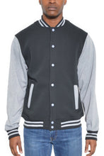 Load image into Gallery viewer, Mens Fleece Snap Button Varsity Jacket
