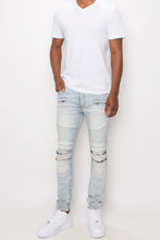 Load image into Gallery viewer, Men Creased Biker Denim Jeans
