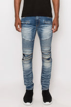 Load image into Gallery viewer, Men Creased Biker Denim Jeans
