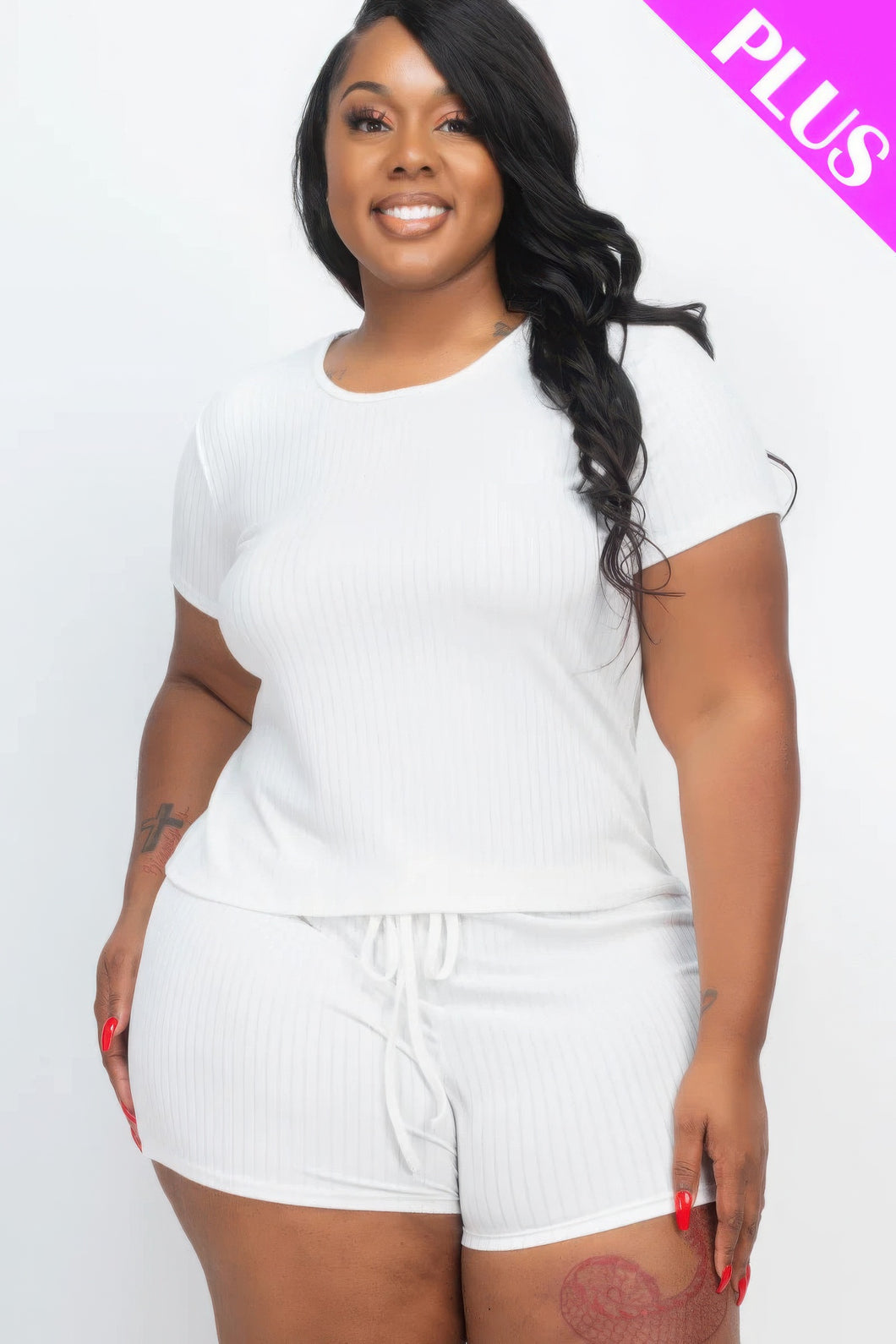 Plus Size | Ribbed Short Sleeve  Set