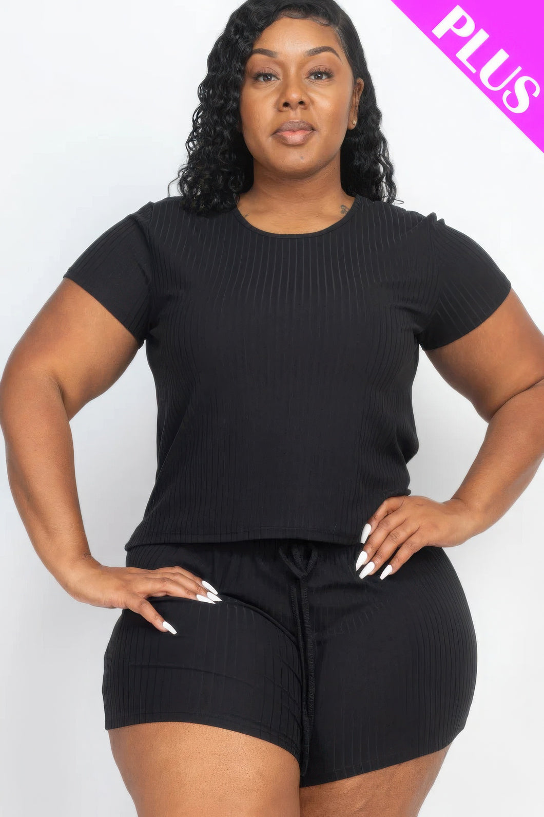 Plus Size | Ribbed Short Sleeve  Set