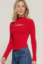 Load image into Gallery viewer, Long slv mock neck kyehole rib knit top
