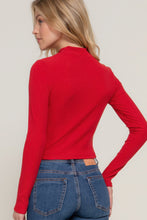 Load image into Gallery viewer, Long slv mock neck kyehole rib knit top
