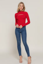 Load image into Gallery viewer, Long slv mock neck kyehole rib knit top
