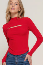 Load image into Gallery viewer, Long slv mock neck kyehole rib knit top
