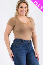 Load image into Gallery viewer, Plus Size Casual Split Neck Solid Short Sleeve Bodysuit
