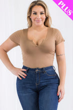 Load image into Gallery viewer, Plus Size Casual Split Neck Solid Short Sleeve Bodysuit
