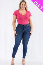 Load image into Gallery viewer, Plus Size Casual Split Neck Solid Short Sleeve Bodysuit
