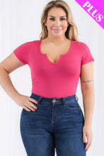 Load image into Gallery viewer, Plus Size Casual Split Neck Solid Short Sleeve Bodysuit
