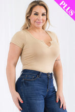 Load image into Gallery viewer, Plus Size Casual Split Neck Solid Short Sleeve Bodysuit
