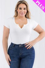 Load image into Gallery viewer, Plus Size Casual Split Neck Solid Short Sleeve Bodysuit
