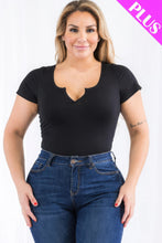 Load image into Gallery viewer, Plus Size Casual Split Neck Solid Short Sleeve Bodysuit
