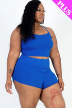 Load image into Gallery viewer, Plus Size Ribbed Cami Crop Top &amp; Ruched Shorts Set
