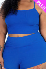 Load image into Gallery viewer, Plus Size Ribbed Cami Crop Top &amp; Ruched Shorts Set
