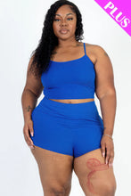 Load image into Gallery viewer, Plus Size Ribbed Cami Crop Top &amp; Ruched Shorts Set
