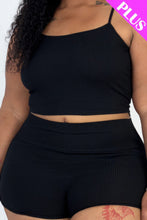 Load image into Gallery viewer, Plus Size Ribbed Cami Crop Top &amp; Ruched Shorts Set
