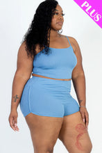 Load image into Gallery viewer, Plus Size Ribbed Cami Crop Top &amp; Ruched Shorts Set
