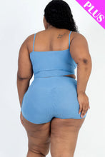 Load image into Gallery viewer, Plus Size Ribbed Cami Crop Top &amp; Ruched Shorts Set
