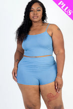 Load image into Gallery viewer, Plus Size Ribbed Cami Crop Top &amp; Ruched Shorts Set
