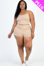 Load image into Gallery viewer, Plus Size Ribbed Cami Crop Top &amp; Ruched Shorts Set
