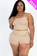 Load image into Gallery viewer, Plus Size Ribbed Cami Crop Top &amp; Ruched Shorts Set
