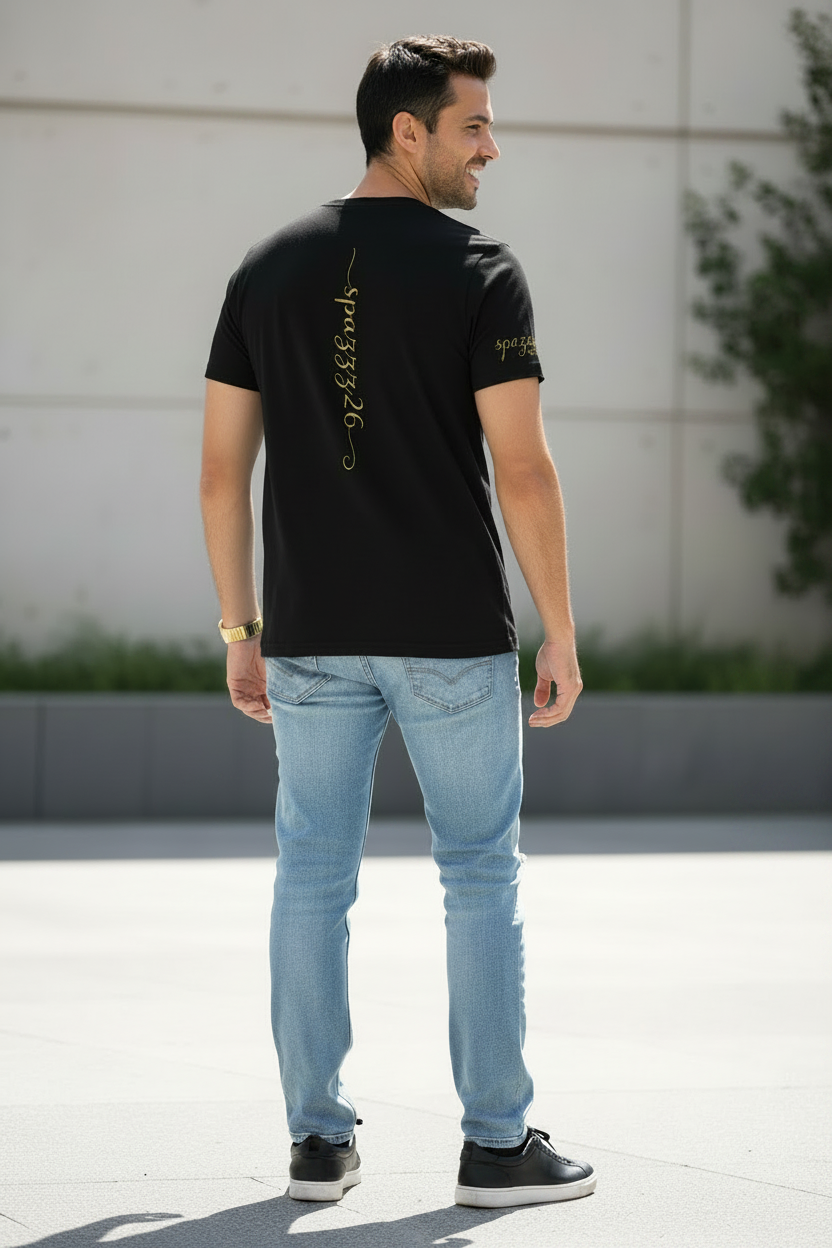 Gold Spazzz26 Black T Shirt