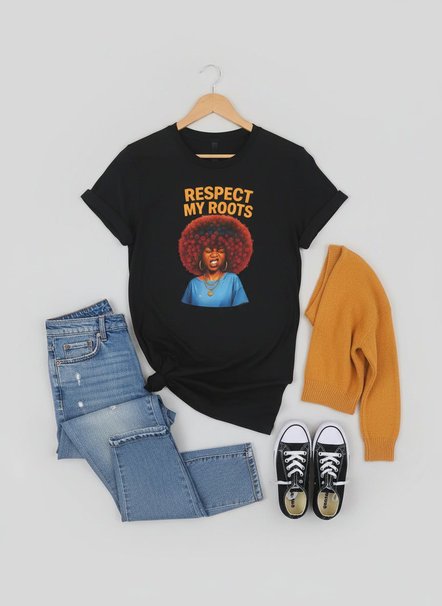 Colorful Graphic T-shirt saying "Respect My Roots"