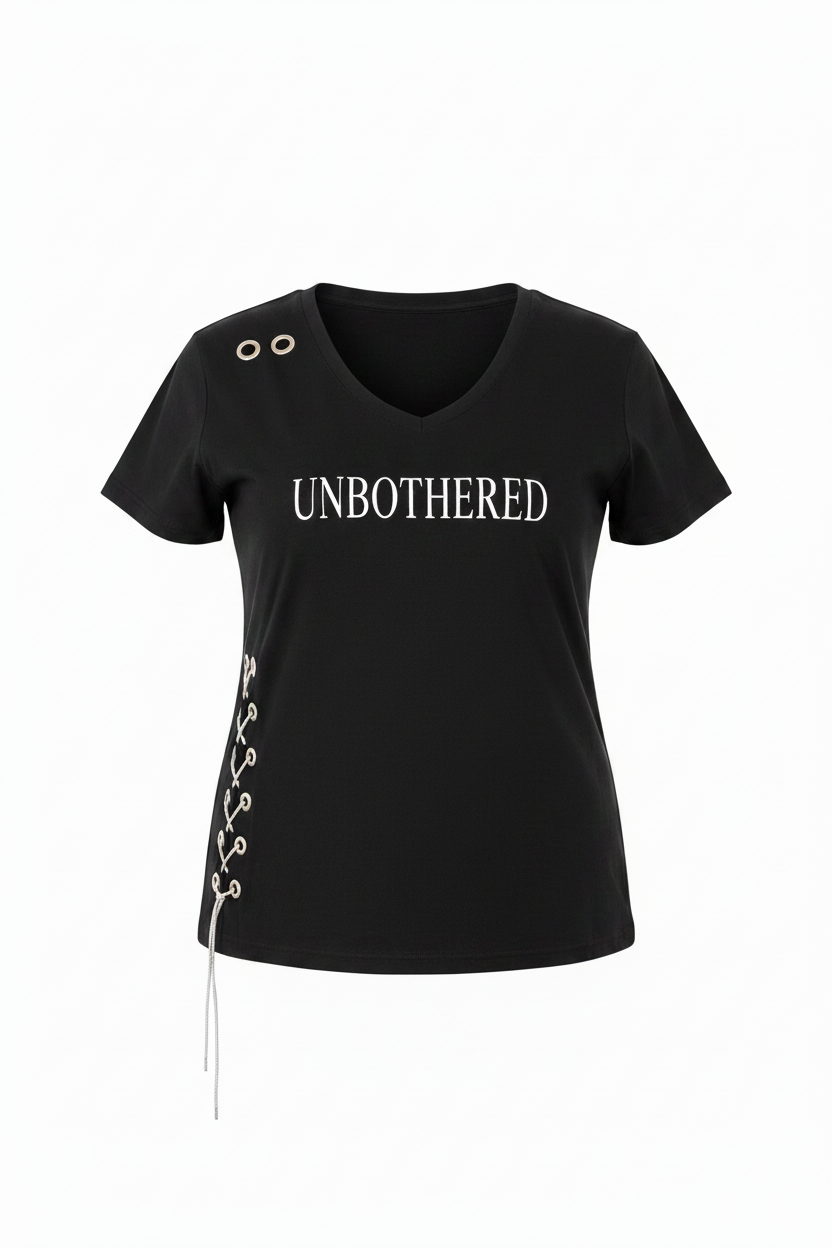 Unbothered De Luxe Lace-Up V-Neck Tee