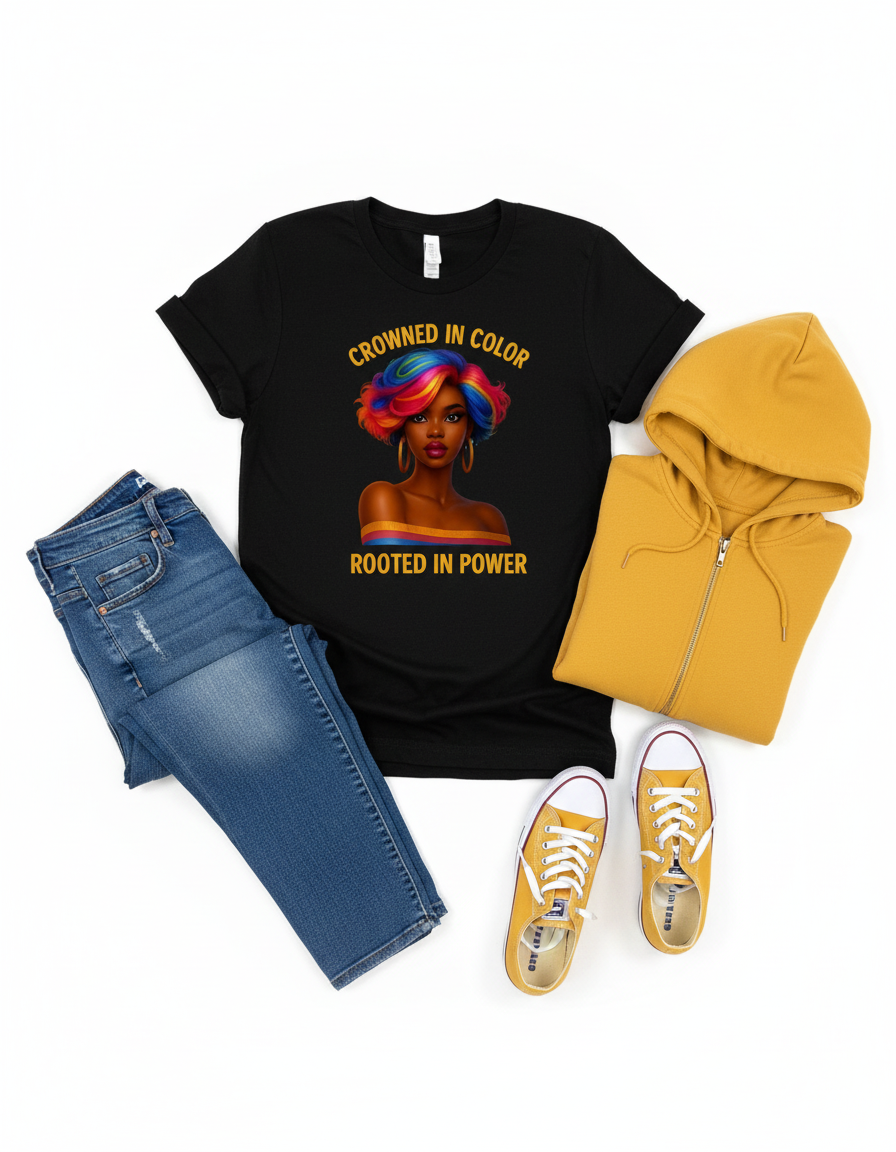Graphic T Shirt "CROWN IN COLOR ROOTED IN POWER"
