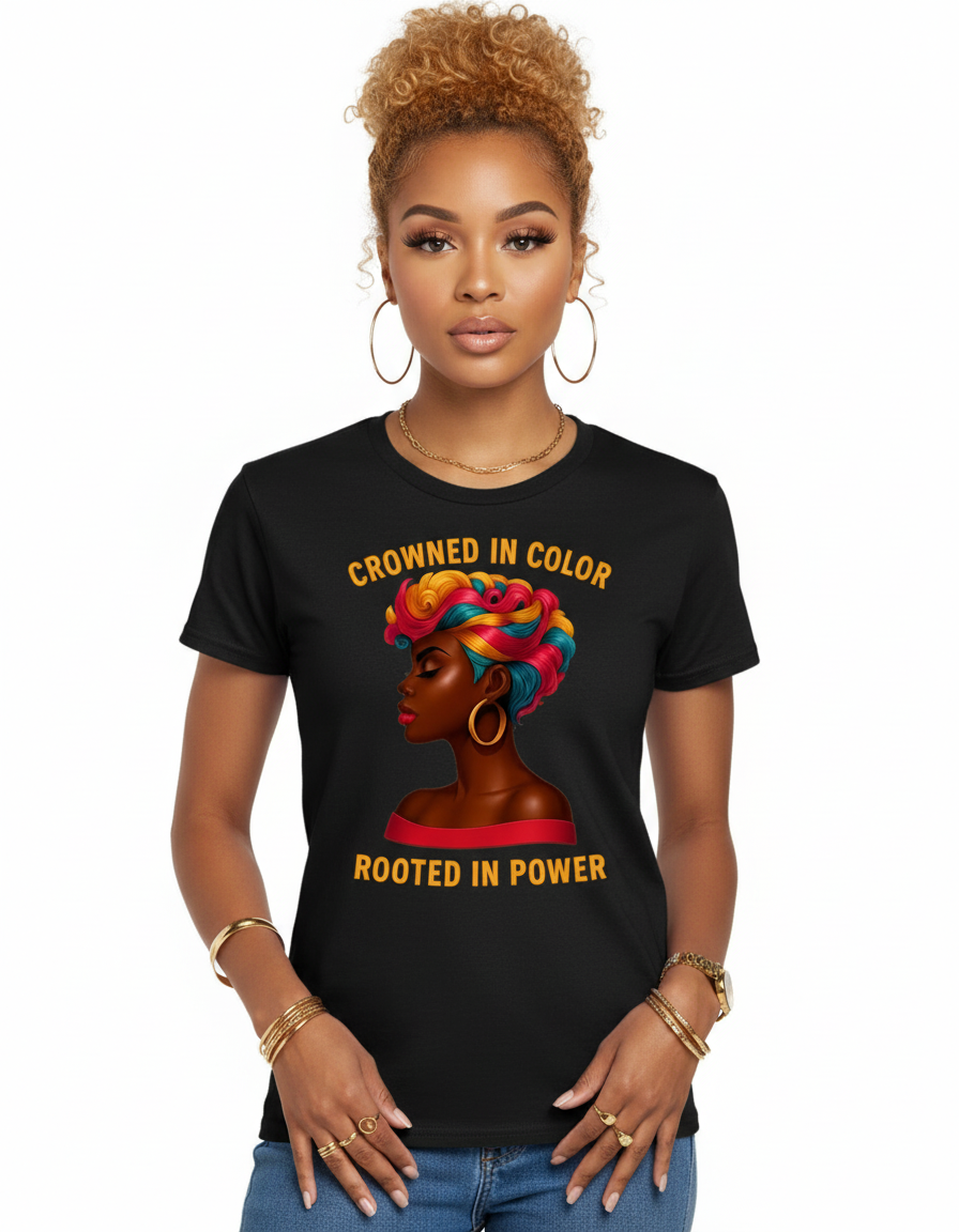 Colorful Graphic T-Shirt " CROWNED IN COLOR ROOTED IN POWER"