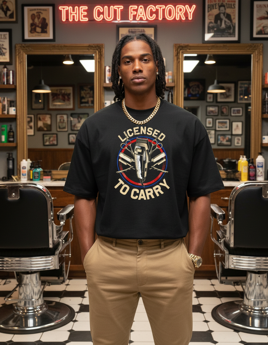 Graphic Barber T-Shirt "License TO Carry"