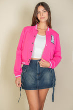 Load image into Gallery viewer, Ezwear Letter Patched Crop Varsity Jacket
