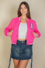 Load image into Gallery viewer, Ezwear Letter Patched Crop Varsity Jacket
