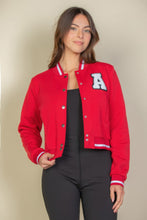 Load image into Gallery viewer, Ezwear Letter Patched Crop Varsity Jacket
