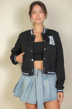 Load image into Gallery viewer, Ezwear Letter Patched Crop Varsity Jacket
