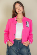 Load image into Gallery viewer, Ezwear Letter Patched Crop Varsity Jacket
