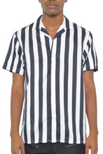 Load image into Gallery viewer, Mens Short Sleeve Striped Button Down Print Shirt
