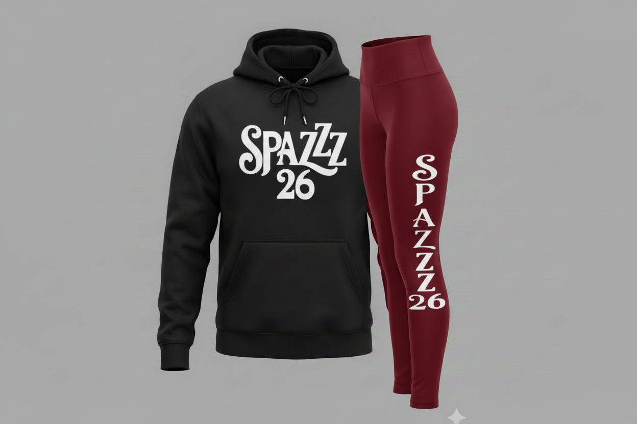 Spazzz26 Hoodie w/Leggings 2pc Set Black n Burgundy