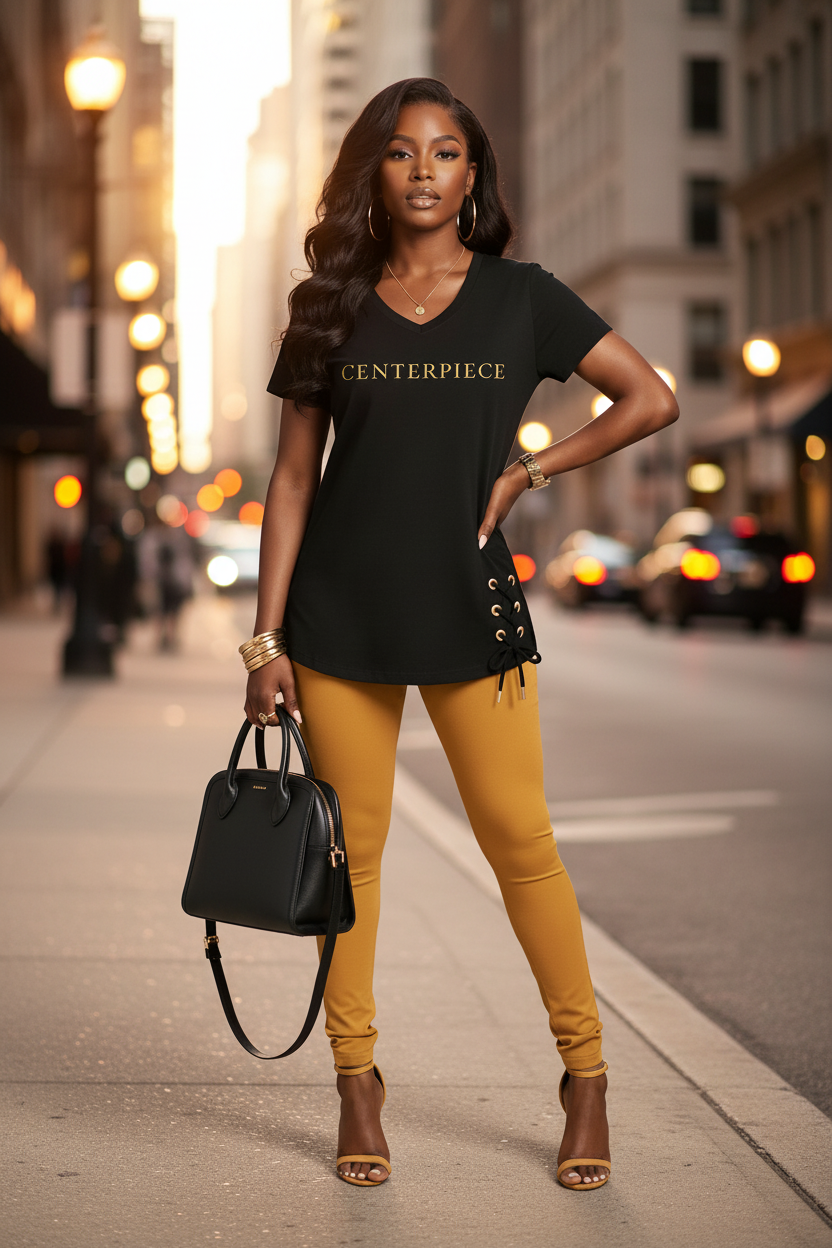 Centerpiece De Luxe Lace-Up V-Neck Tee