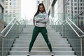 Spazzz26 Hoodie W/Leggings 2pc Set Grey n Green